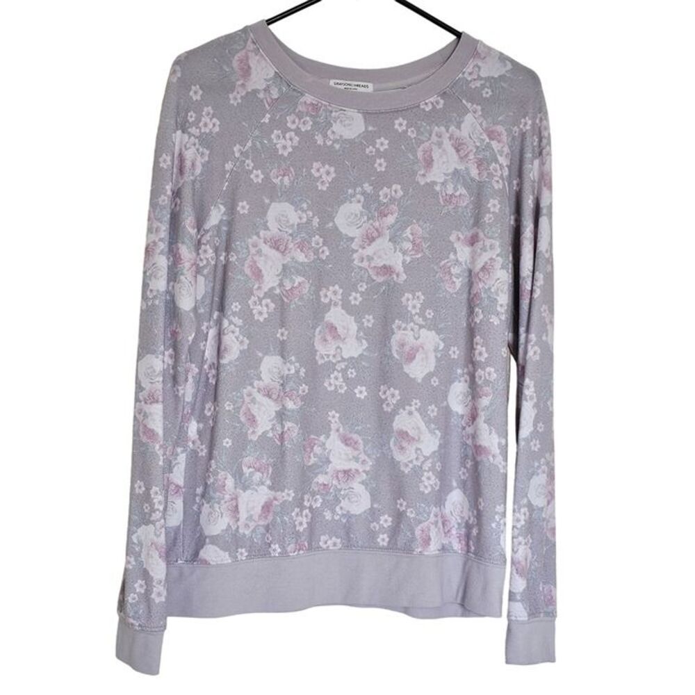 Grayson Threads Floral Long Sleeve Sweater Women's M Gray & Pastel Pink Dainty